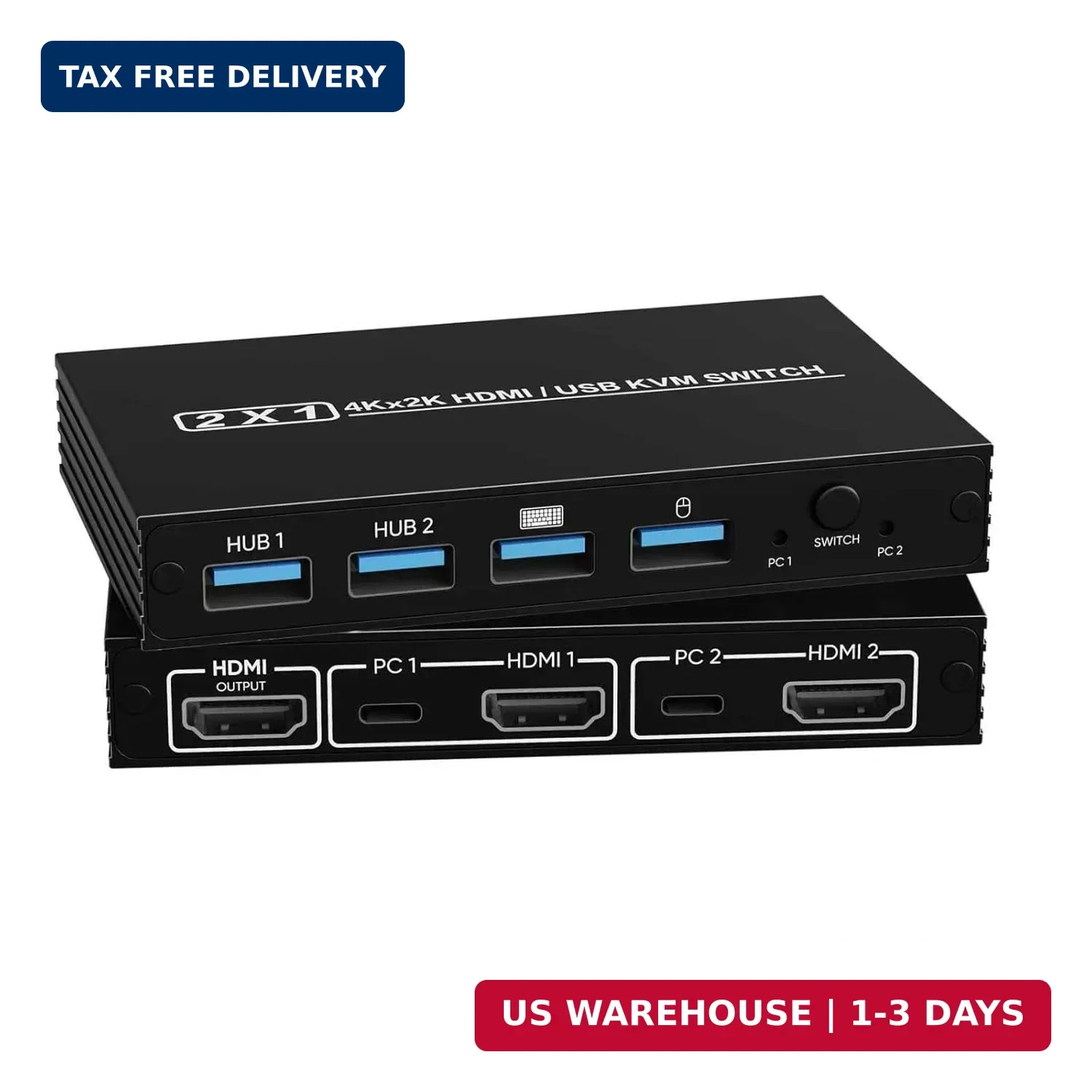 Plug and Play HDMI KVM Switch 1 Monitor for 2 Computers – USB 3.0 Enabled