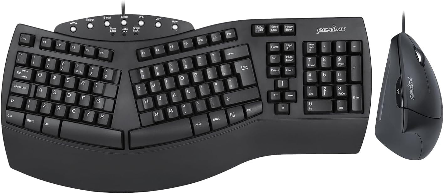 Perixx Periduo-505, Wired USB Ergonomic Split Keyboard and Vertical Mouse Combo
