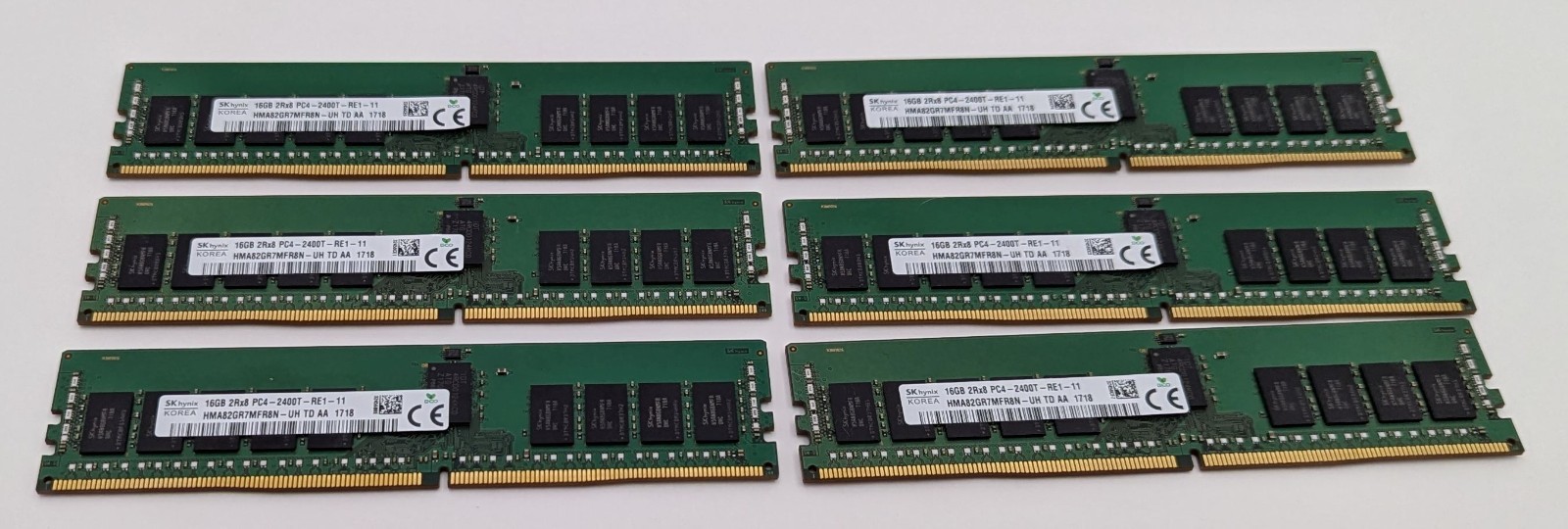 Lot 6x SK Hynix 16GB DDR4 2Rx8 PC4-2400T-RE1-11 Server ECC RAM HMA82GR7MFR8N-UH