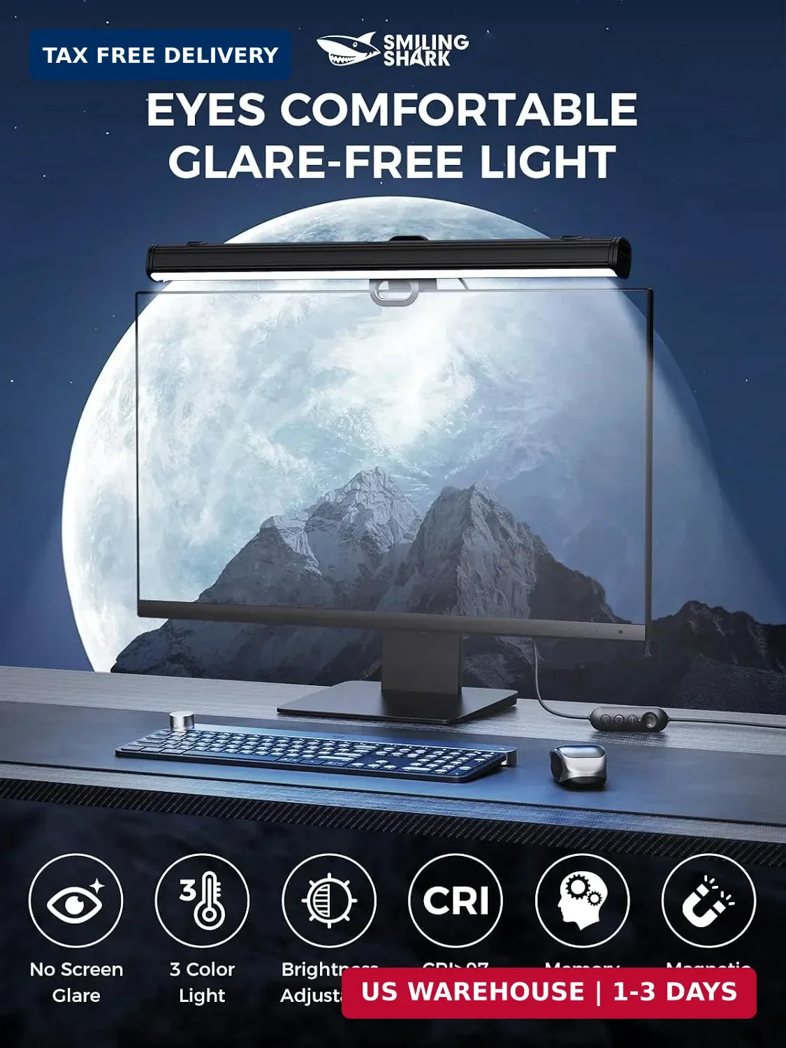 Monitor Light, BY-03 Screen Light Bar No Glare Memory Mode Eye Car