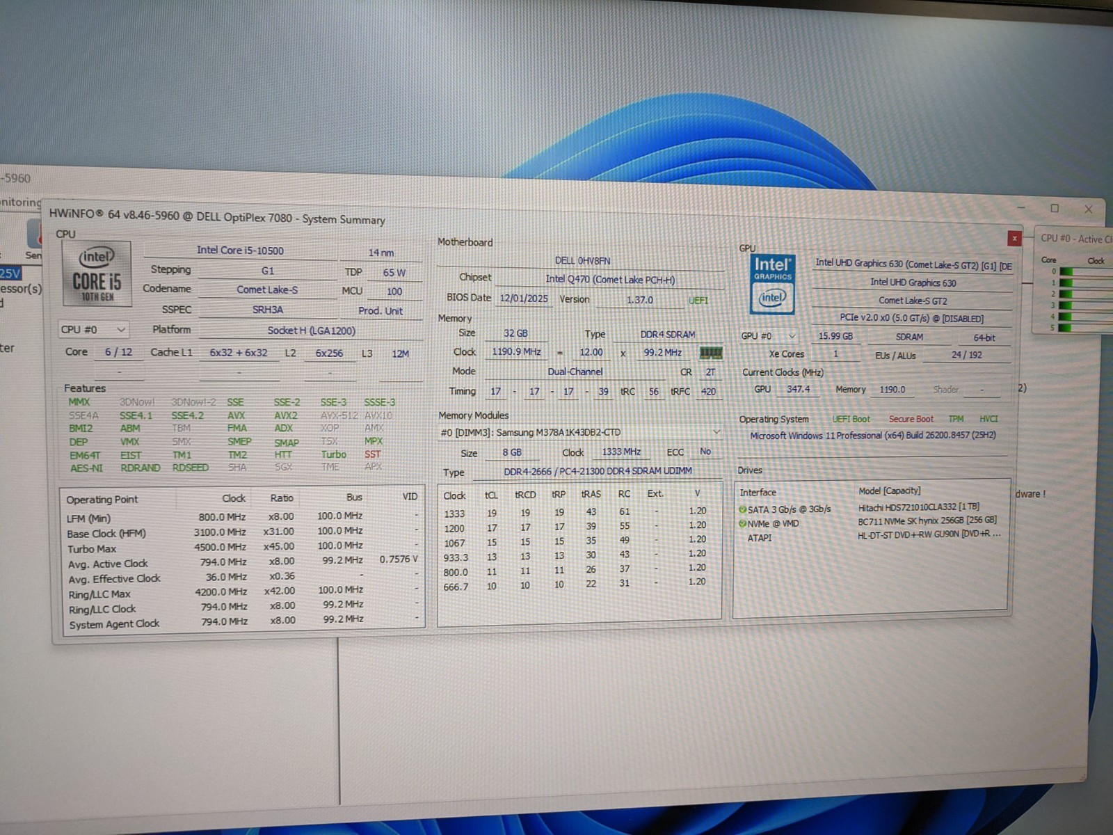 Dell OptiPlex 7080 SFF Intel Core i5-10500@3.1GHz, 32GB RAM, 2 HDs, W11 Pro
