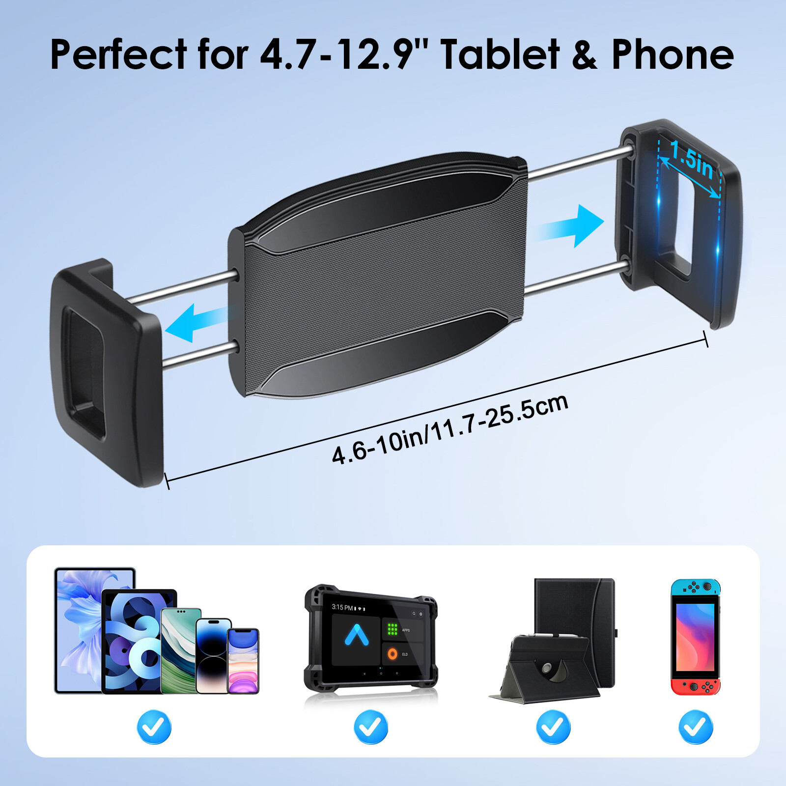 Tablet Wall Mount 360° Rotating iPad Wall Metal Base Fit for 4.7-12.9″ Phone