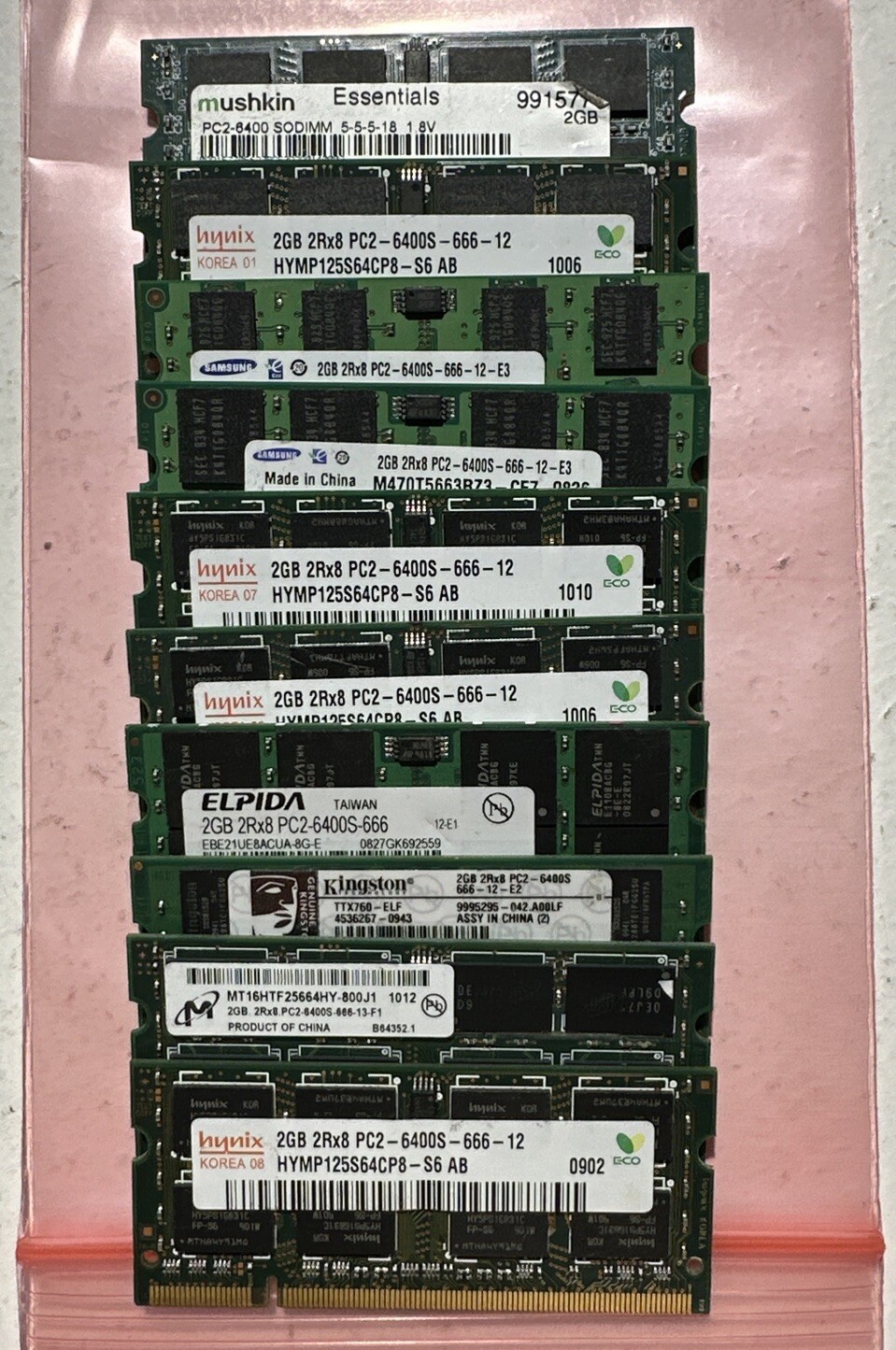Lot of 10 Mixed Brands 2GB PC2-6400 DDR2-800MHz 200-Pin Laptop Ram Memory (20GB)