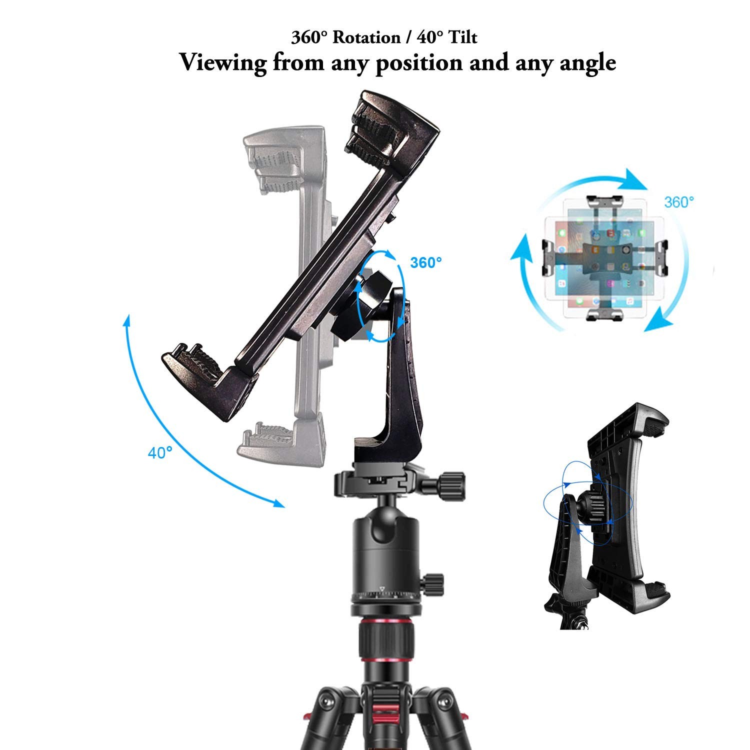 IPad Tripod Mount Adapter 360 Degree Rotatable Universal Tablet Clamp Holder …