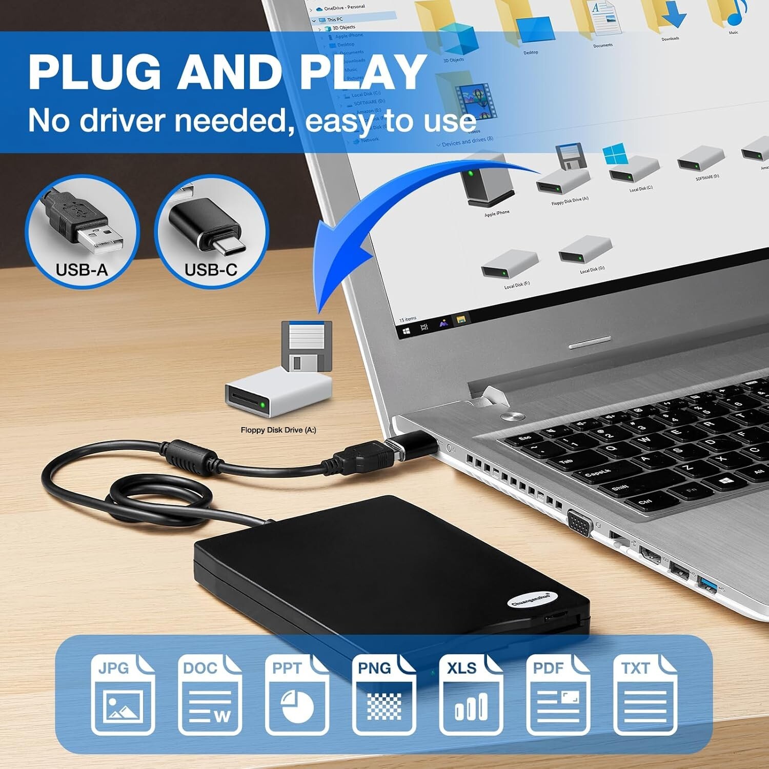 Dust-Resistant 1.44MB USB Floppy Disk Reader – Compatible with Windows Devices