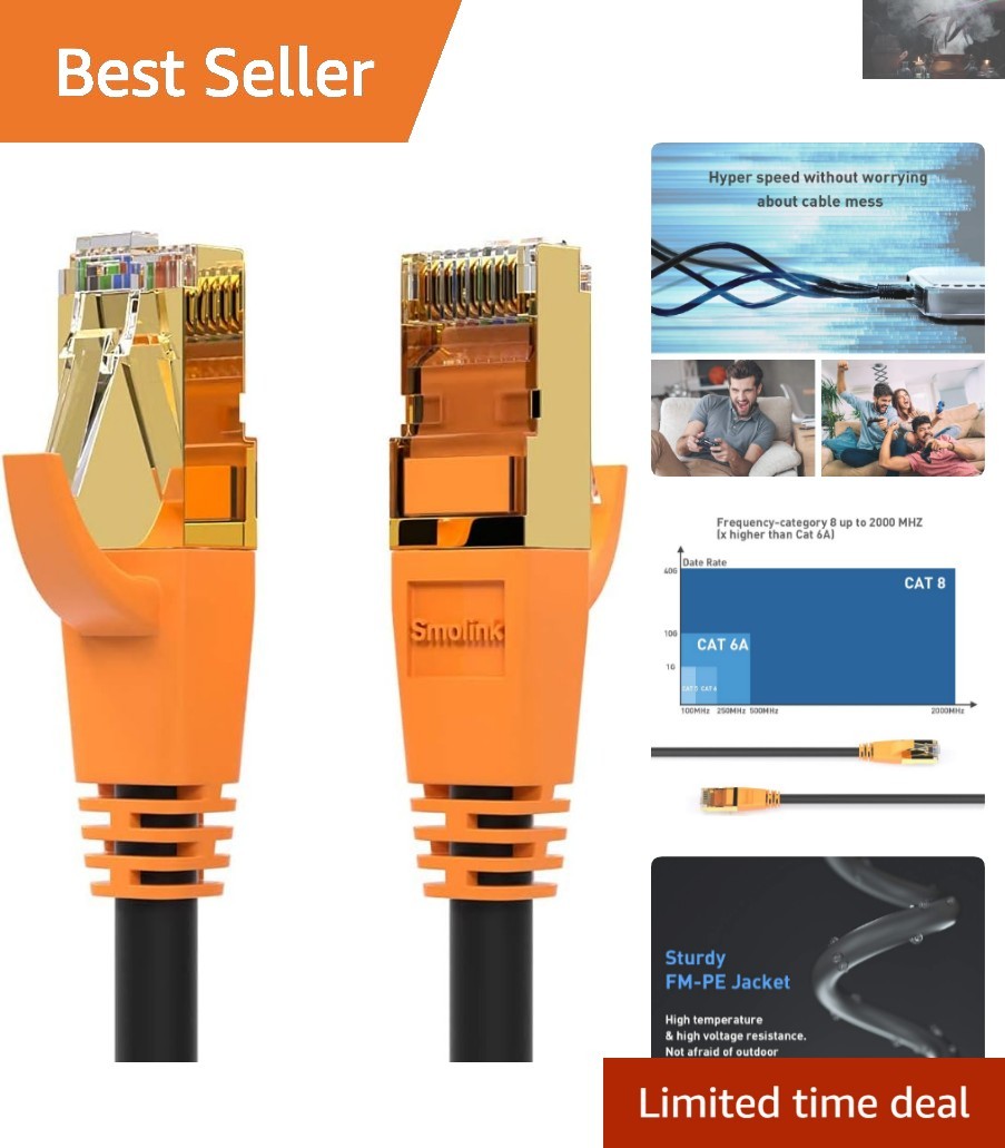Heavy-Duty Cat 8 Ethernet Cable 1.5Ft – Shielded for Ultimate Signal Stability