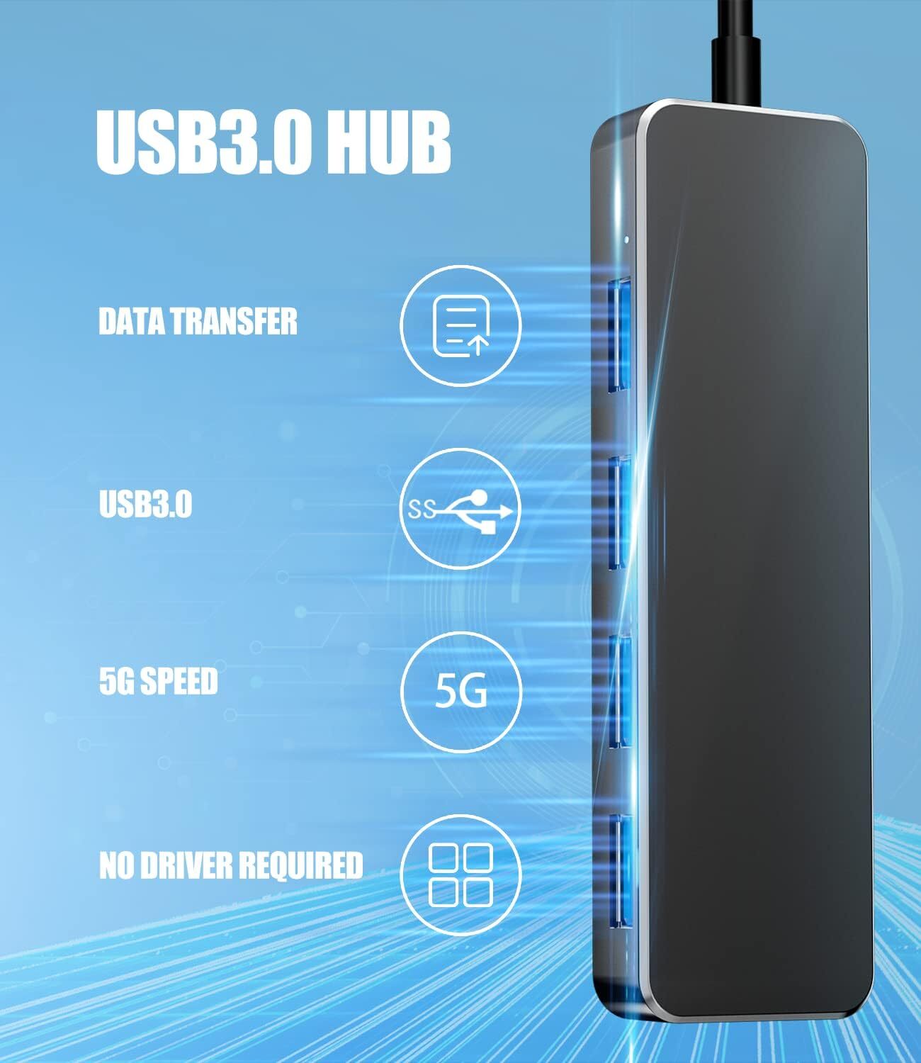 4 Port USB 3.0 Hub Splitter Multi Adapter 5Gbps High Speed PC Desktop Laptop Lot