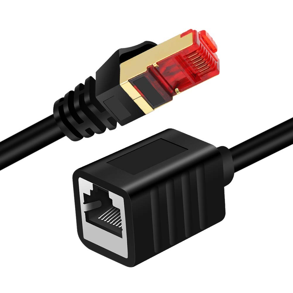 Cat7 Ethernet Extension Cable 10ft Shielded Male-to-Female RJ45 Network Cord