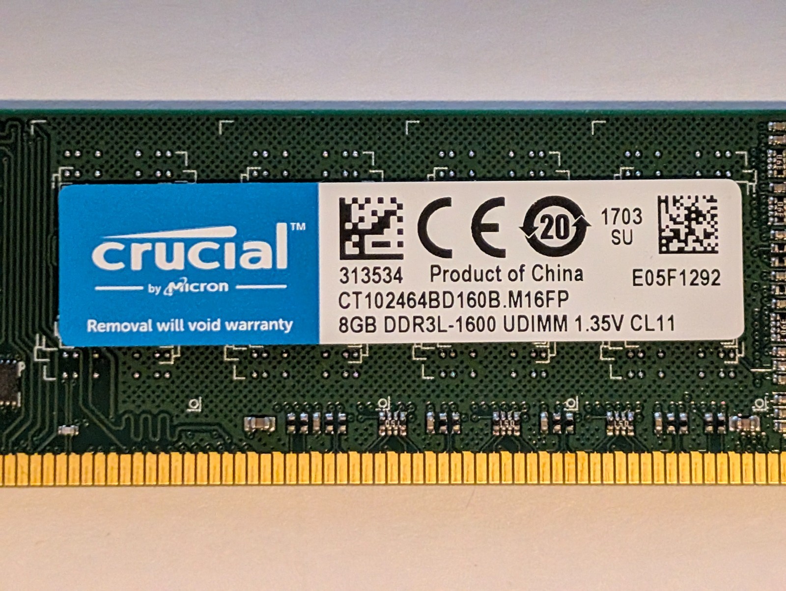 Crucial 16GB 8gbx2 DDR3L-1600 UDIMM 1.35V CL11 Memory CT102464BD160B