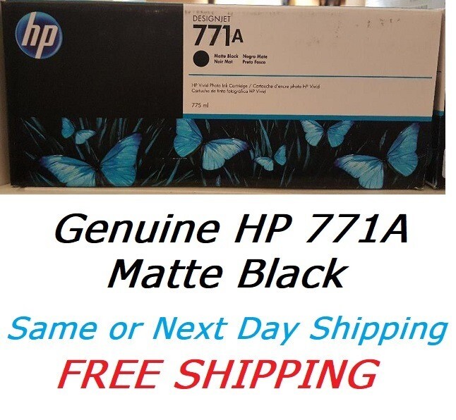 New Genuine Factory Sealed HP 771A Matte Black Ink Cartridge B6Y15A dated 2020
