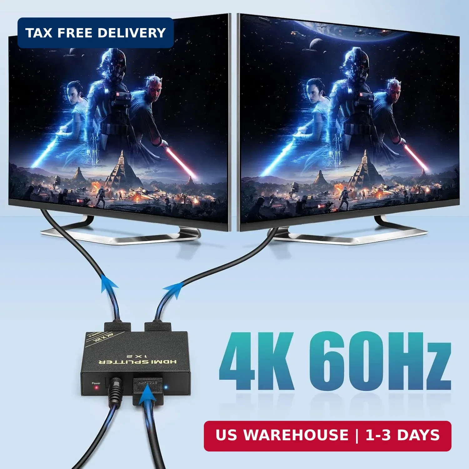 HDMI Splitter 1 in 2 Out 60Hz – HDCP Bypass 2.3, HDR, Dolby/DTS 5.1/7.1 – Com…