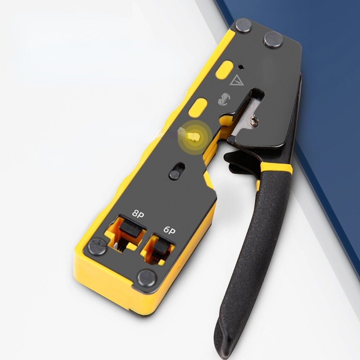 RJ45 Crimp Tool, Compact Design for Cat5e/Cat6 Connectors, All-in-One Pliers