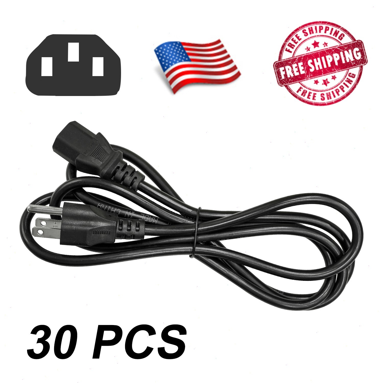 Lot of 10-100 AC Power Cord Cable Desktop Monitor Computer PC 6ft IEC320
