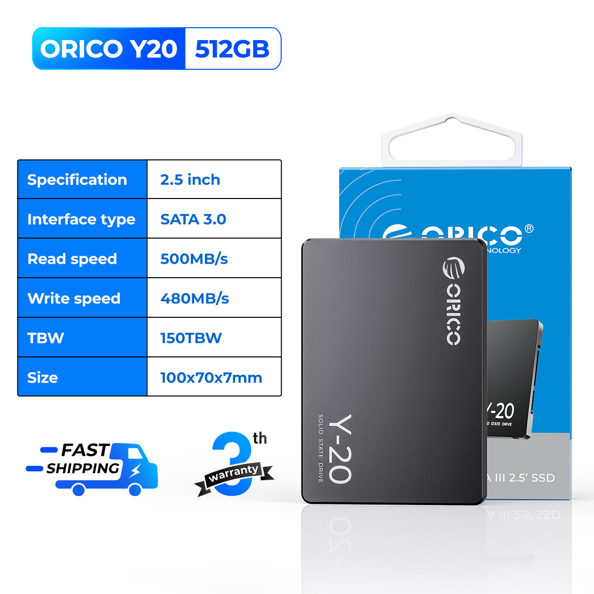 ORICO 2.5″ SSD 512GB SATA III 6Gbps Internal Solid State Drive 500MB/s Game SSD