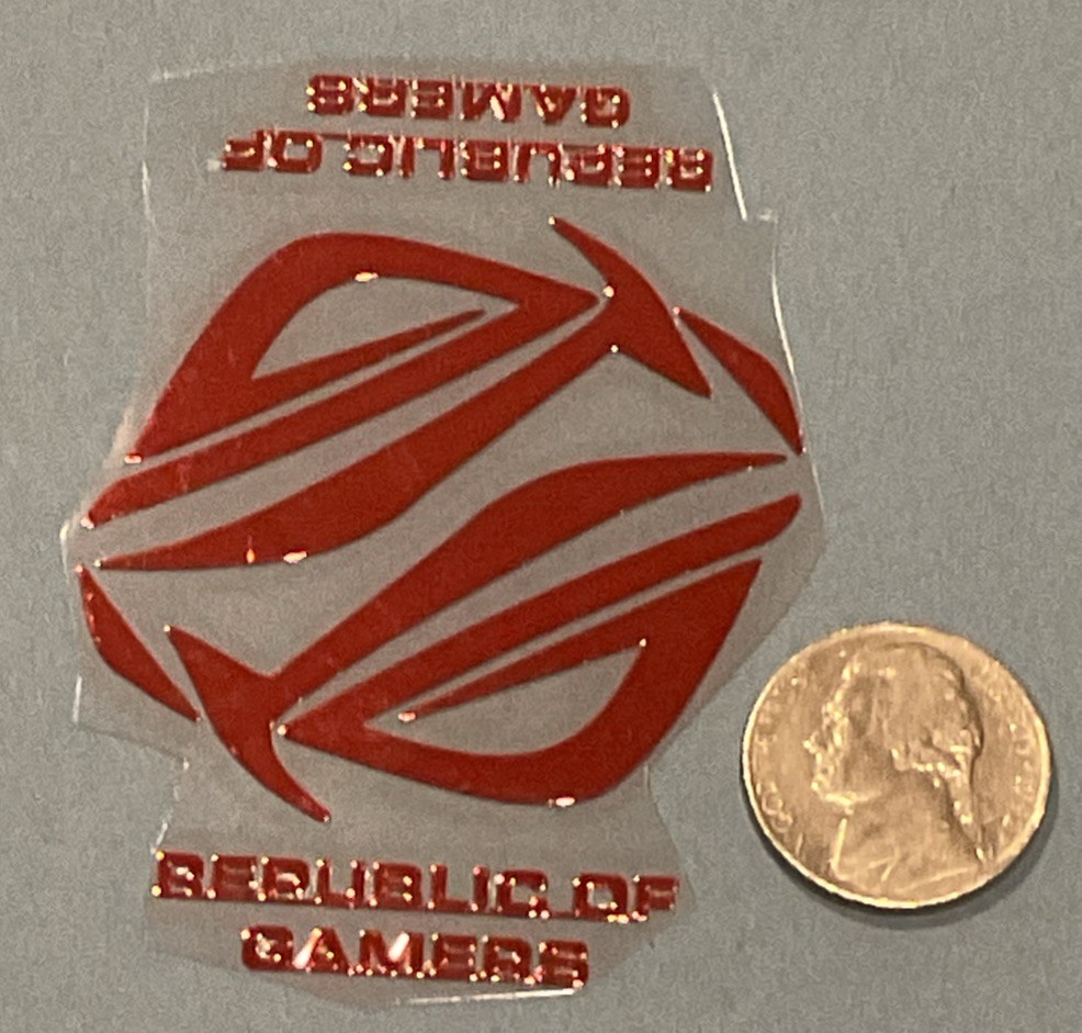 2 pcs Sticker-REPUBLIC OF GAMERS Red Chrome Color Logo Decal- Approx 55 X 40mm