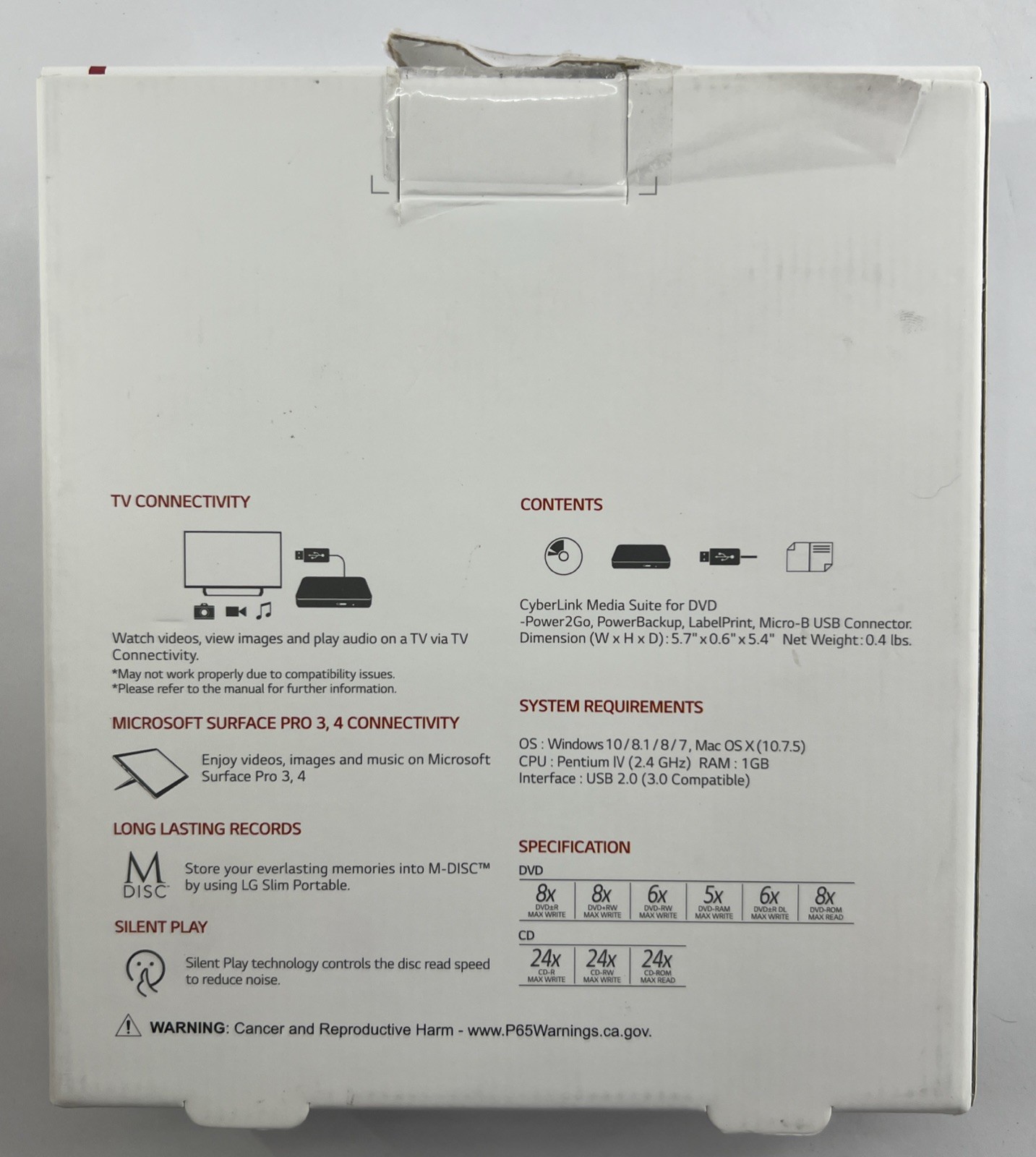 LG SP80NB80 Ultra Slim Portable DVD Writer External Drive Mac Windows New Open