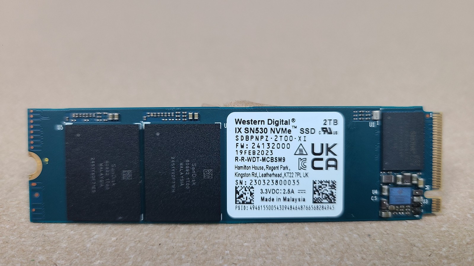 Western Digital D3E024 PoHS 2TB 2280 Nvme M.2 SSD Drive SDBPNPZ-2T00-XI