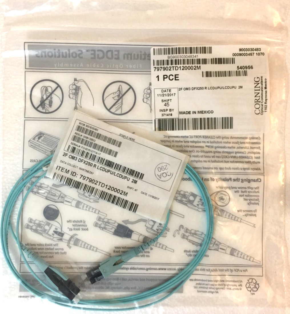 NEW CORNING 2M 6ft LC-LC MM 10Gb OM3 Aqua Fiber Cable for 10G SFP Fast Shipping!