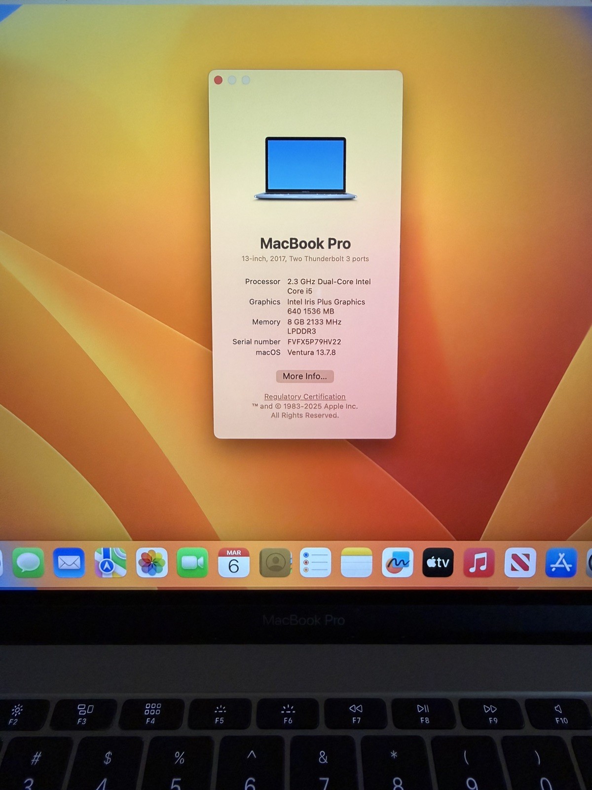2017 Apple MacBook Pro Space Gray Laptop USB-C Wi-Fi Webcam Built-in Speakers