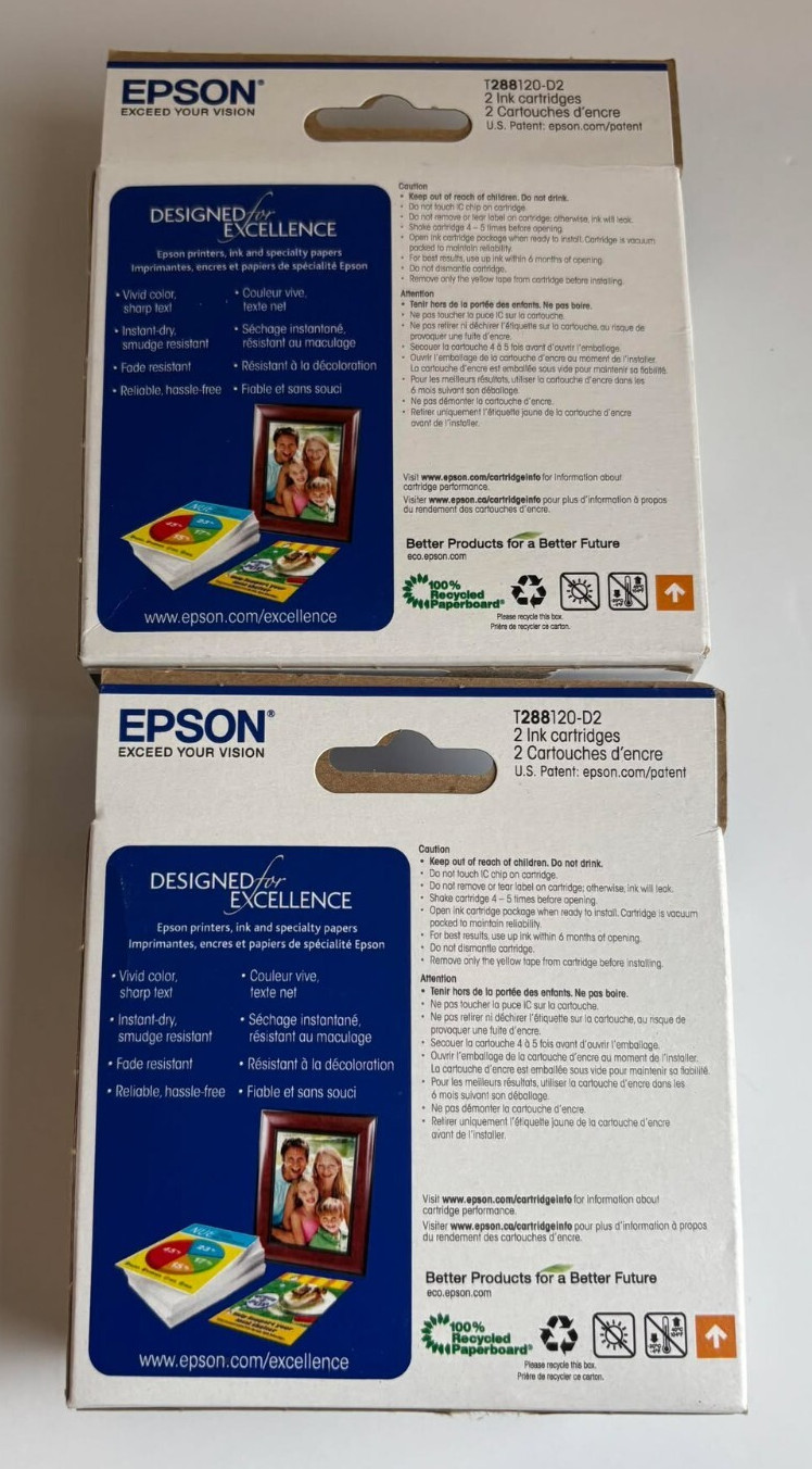 Epson 288 Black Printer Refill Ink Cartridge Duo Packs EXP 04/2027 Lot of 2