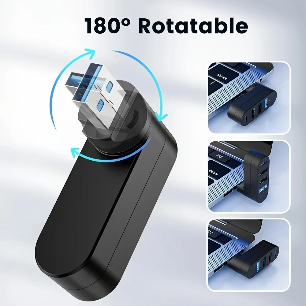 USB 3.0 Hub 3/4 Port High Speed Data Splitter Rotatable Adapter PC Laptop MacBok