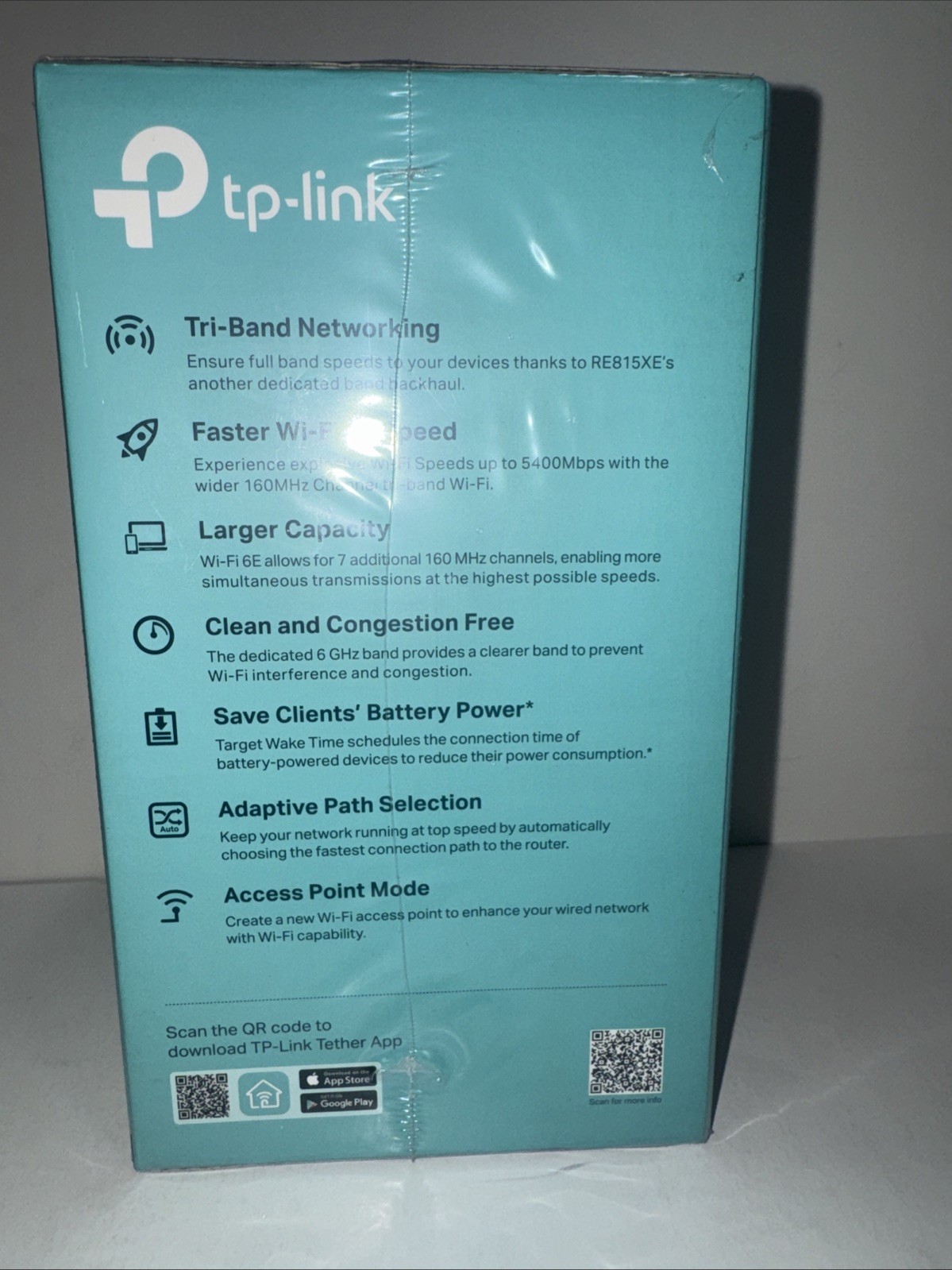 TP-Link RE815XE AXE5400 Wi‑Fi 6E Range Extender Tri-Band WiFi 6E Mesh Extender