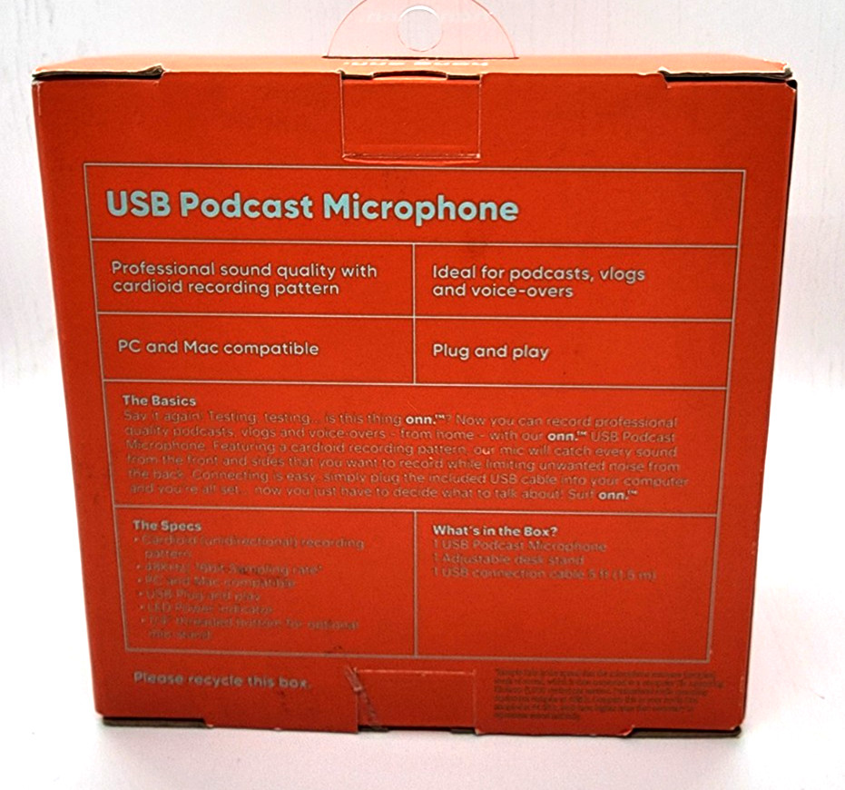 Onn Surf USB Podcast Microphone PC & Mac Cardioid Recording Adjustable Stand