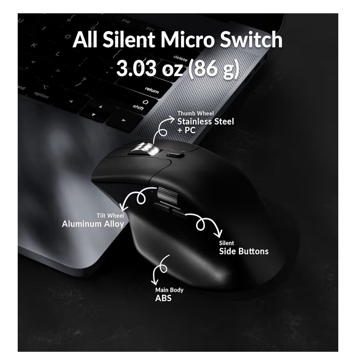 Keychron M6 Silent Wireless Gaming Mouse, 1000Hz, Bluetooth 5.3/2.4GHz/Wired