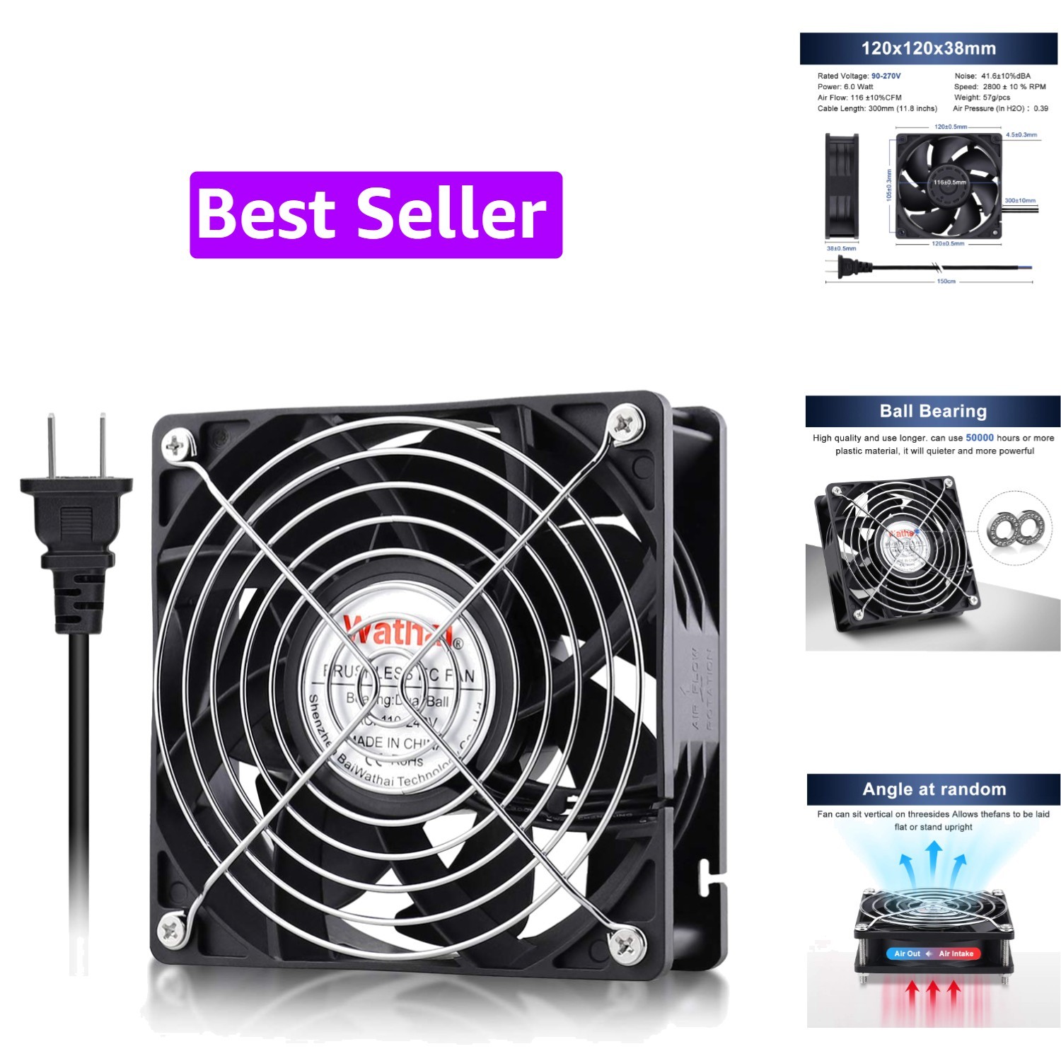 EC Industrial Case Fan 120mm x 38mm AC 110V 120V Cooling Fan | 110V – 240V Br…