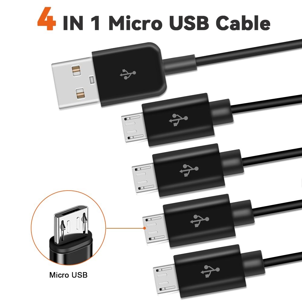 Herfair Micro USB Splitter Cable, 4-in-1 Multi 1 to 4 Micro, Black