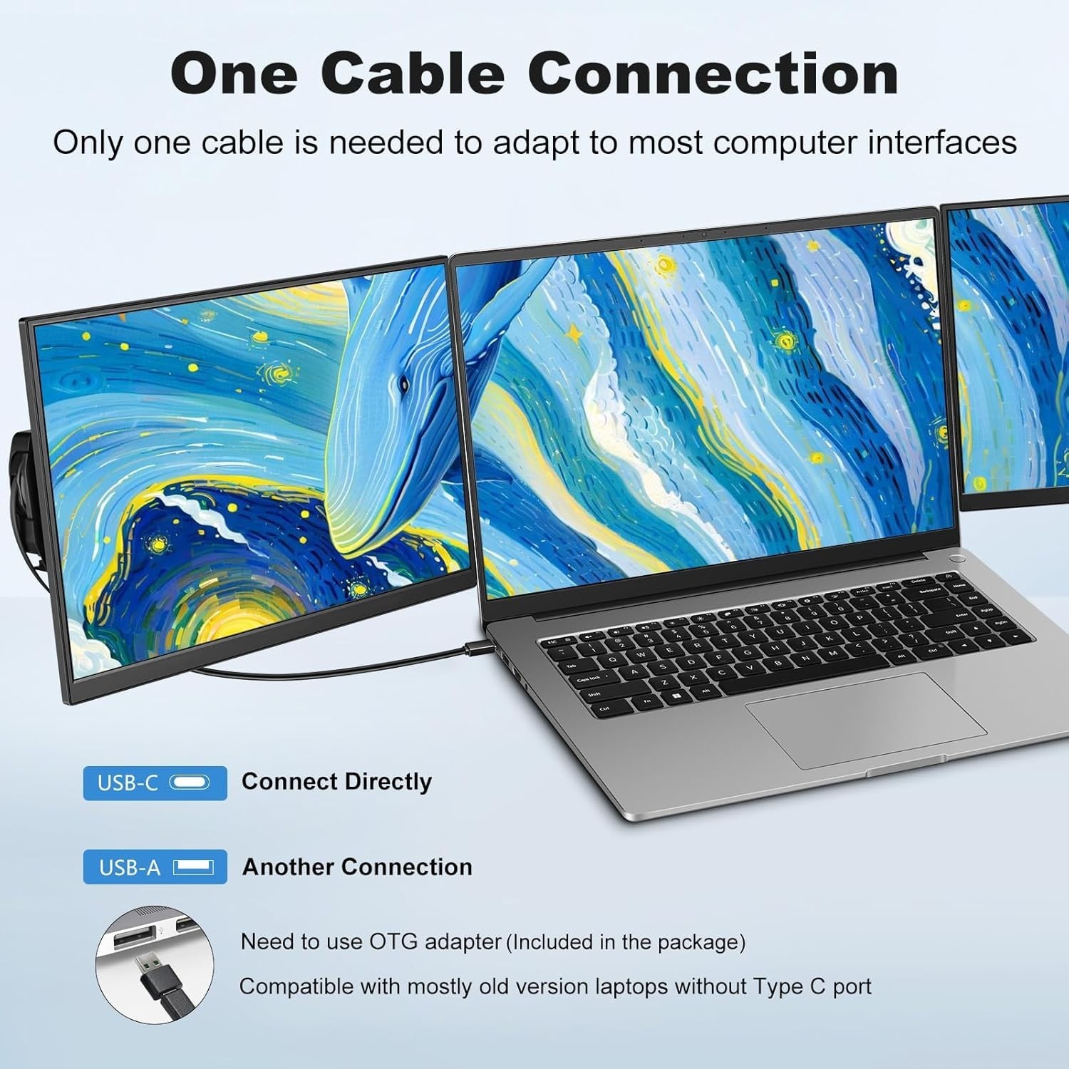 DEPGI 14″ Laptop Screen Extender, 1200P FHD Portable Triple Monitor DE141NB