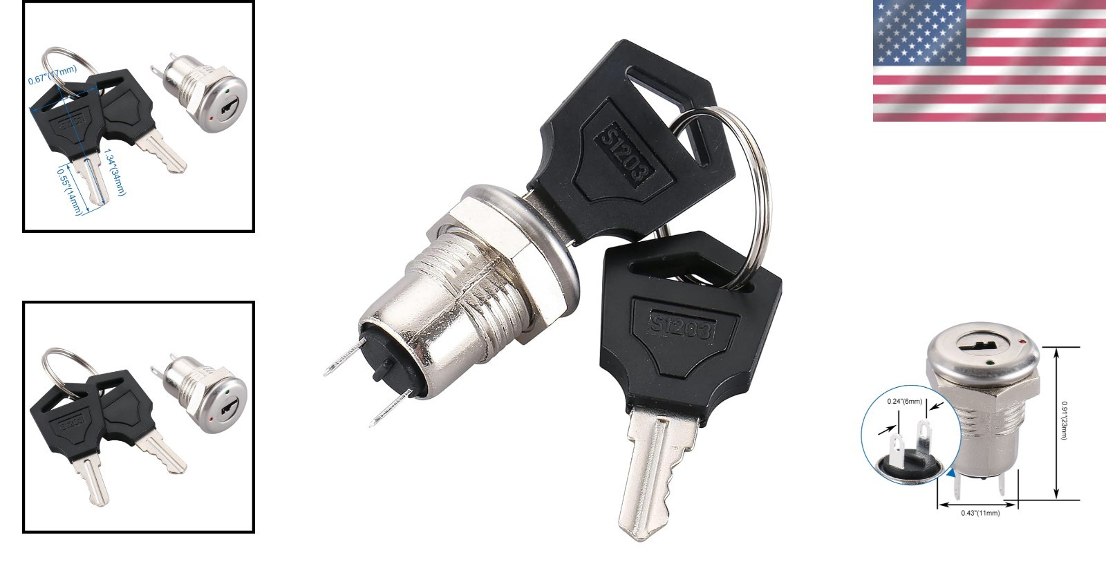 Zinc Keylock Switch Pack of 2 with 11mm Mounting – On-Off for Electrical Devices