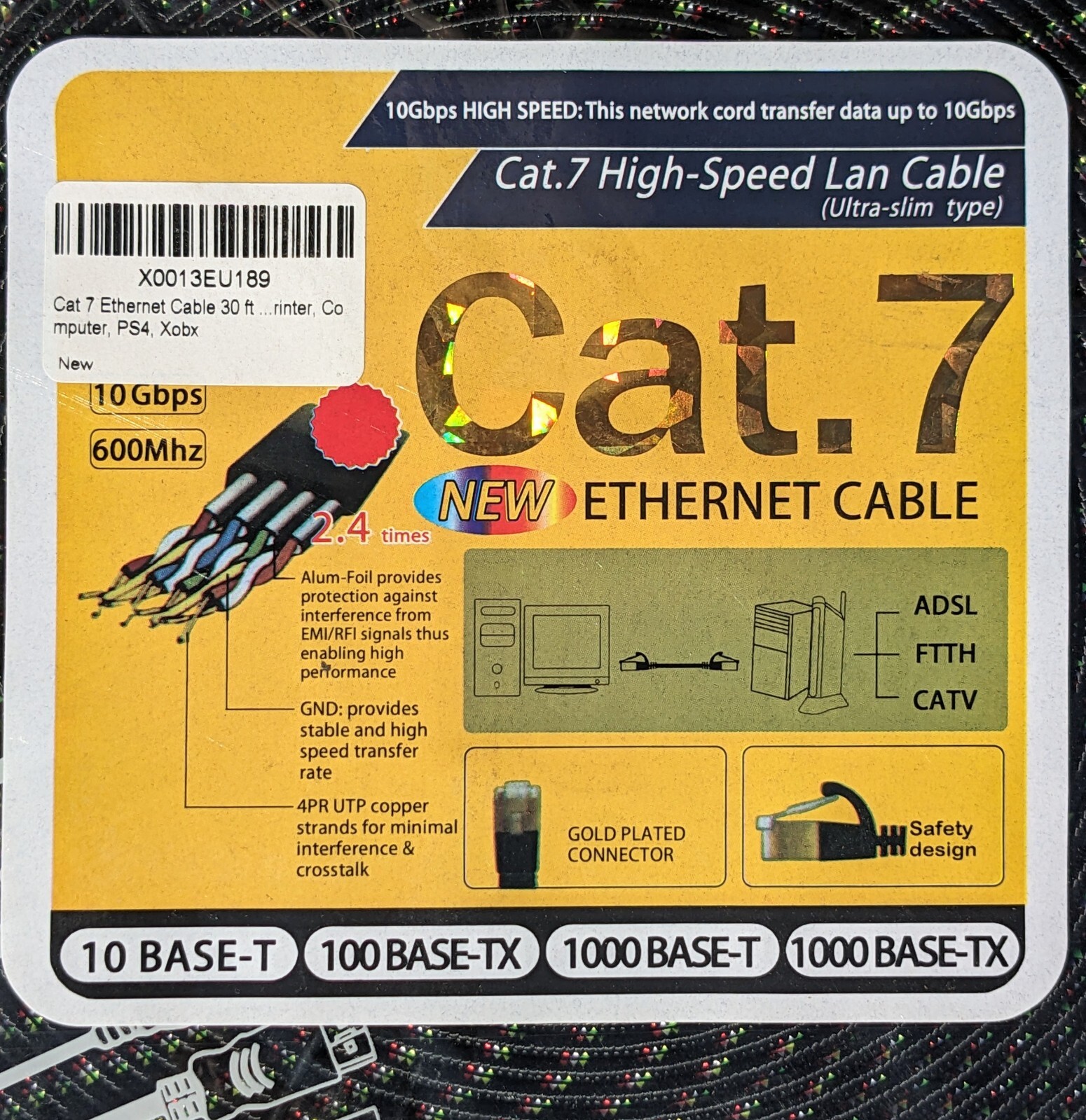30ft CAT7 Network Gold Plated High Speed Copper Ethernet LAN cable Patch Cord