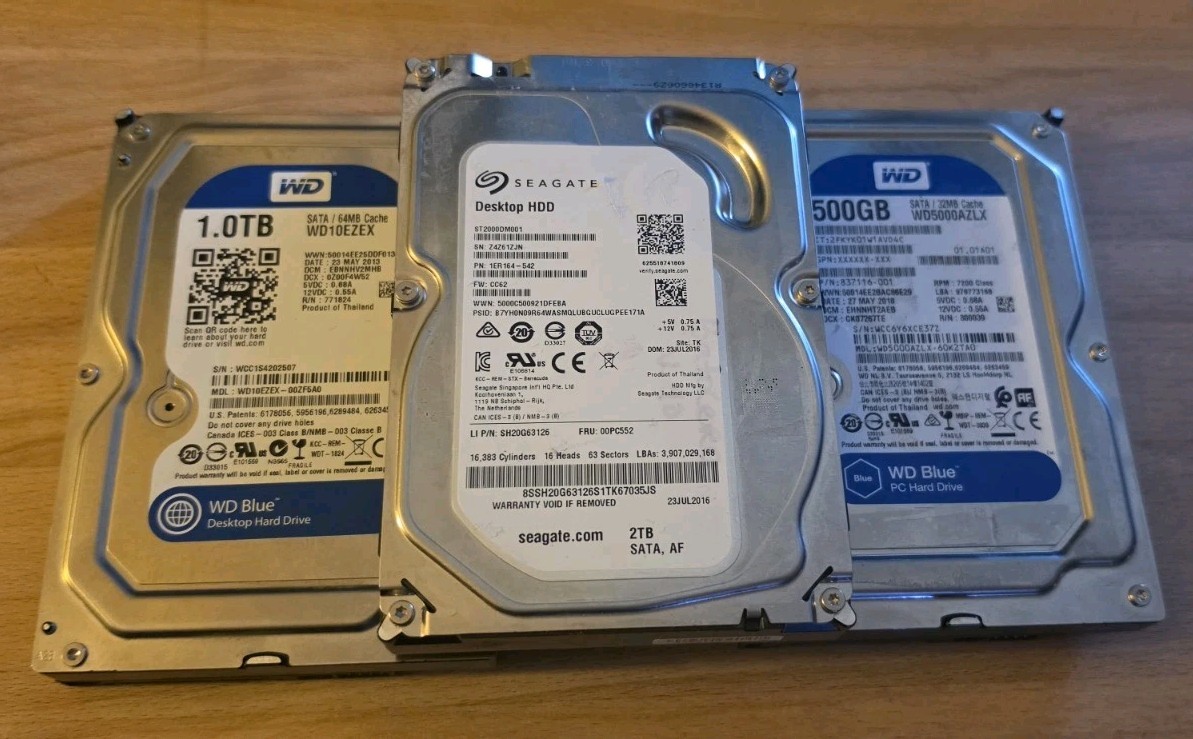 Desktop Hard Drive Lot X 3 Seagate 2 TB Green + Wd Blue 1tb + 500gb Internal Euc