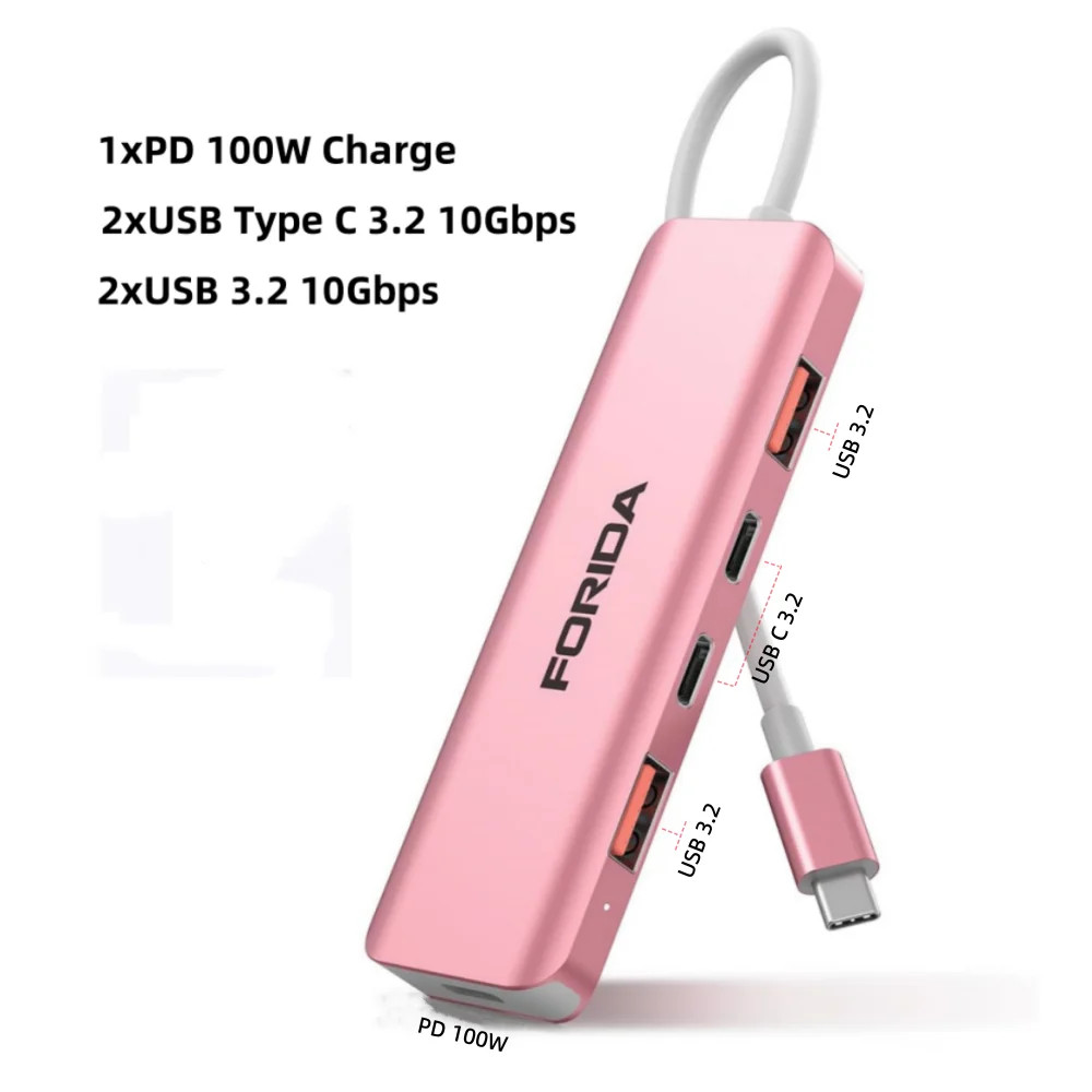 FORIDA USB Hub Type C 10Gbps USB C HDMI Splitter PD 100W Power Charging USB 3.2