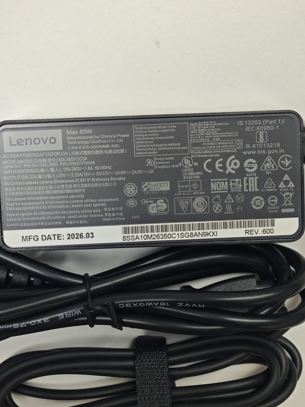 Genuine OEM Lenovo 65W USB-C Adapter Charger ThinkPad X1 Carbon Yoga ADLX65YLC3A