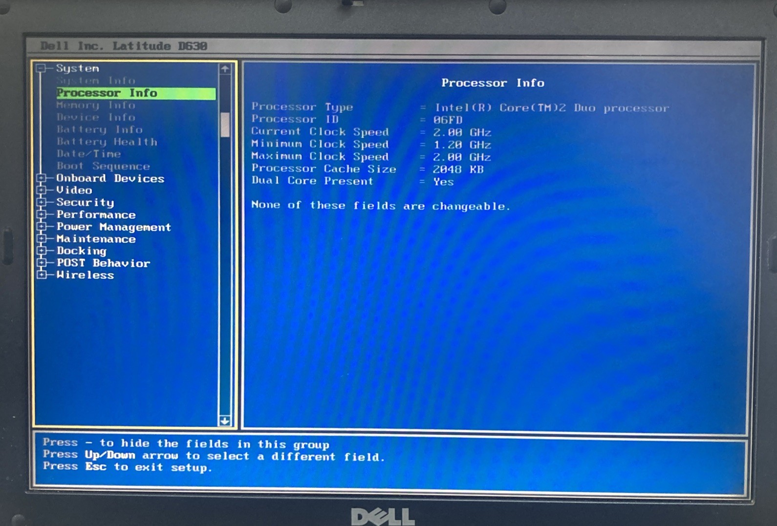 Dell Latitude D630 Intel Core 2 Duo 2.0GHz 1GB RAM No HDD Boot to BIOS