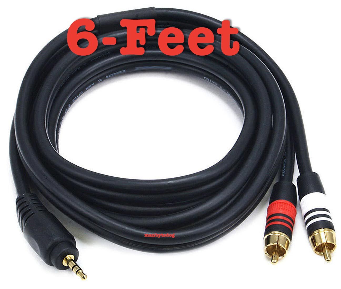 6ft Cable 3.5mm Stereo Male to 2 RCA Male Gold-Plated Contacts USA Pro Quality!