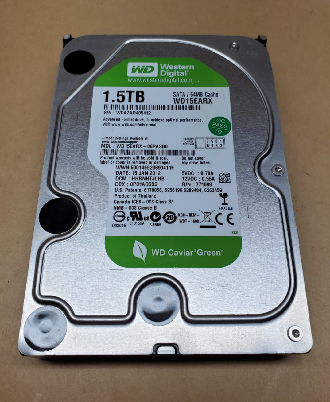 1.5 TB Western Digital Caviar Green WD15EARX-00PASB0 SATA 3.5″ HD | Tested
