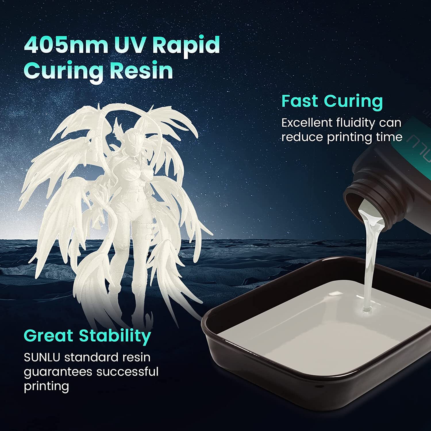 SUNLU 1KG 3D Printer Resin Standard/Water Washable/ABS-Like/Nylon-Like 405nm LCD