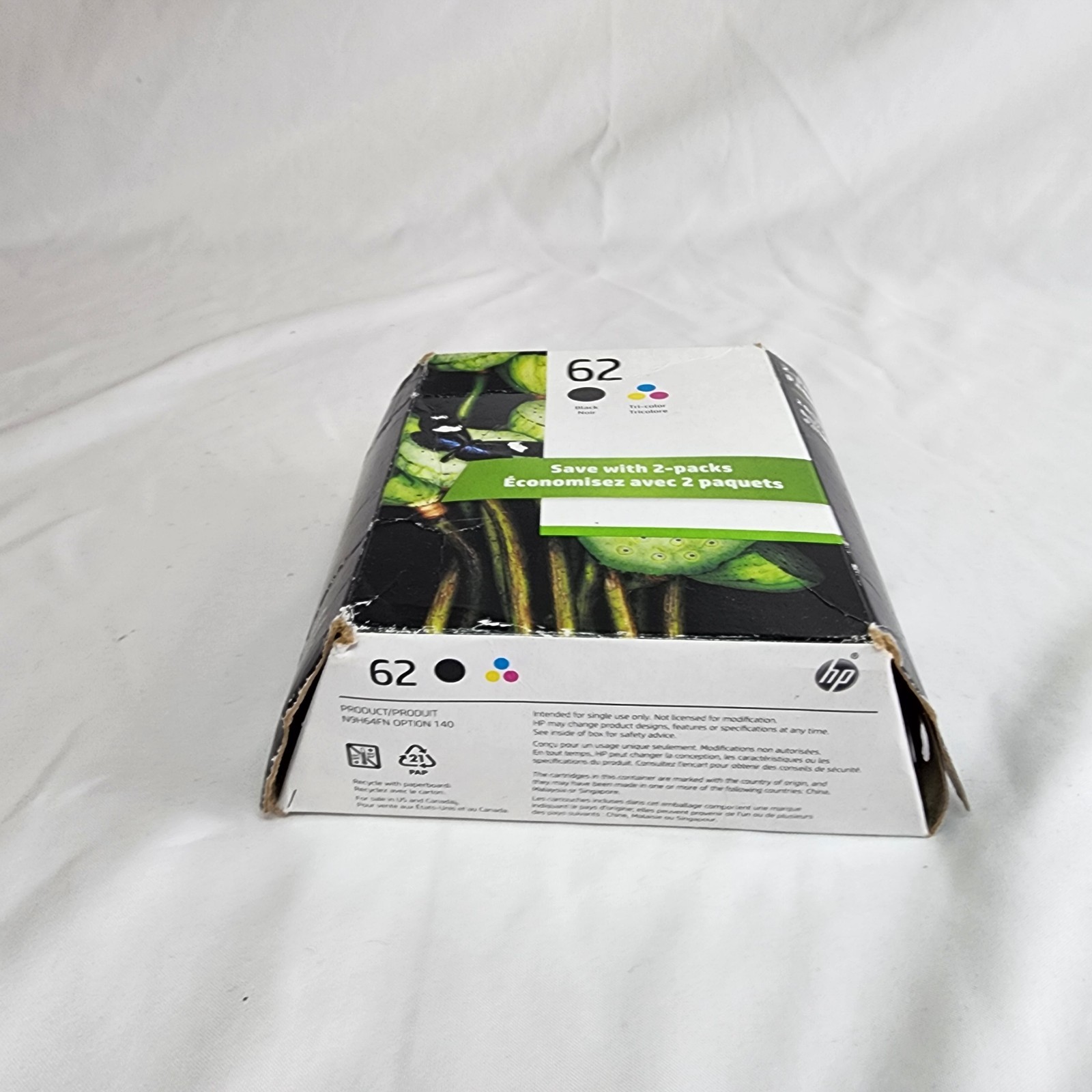 Genuine HP 62 Black & Tri-Color 2-Pack Ink Cartridges N9H64FN#140 New