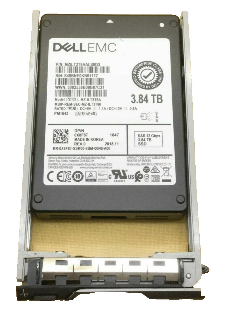 X8F87 DELL EMC 3.84TB SAS 12Gbps 2.5IN SSD 0X8F87 MZ-ILT3T8A