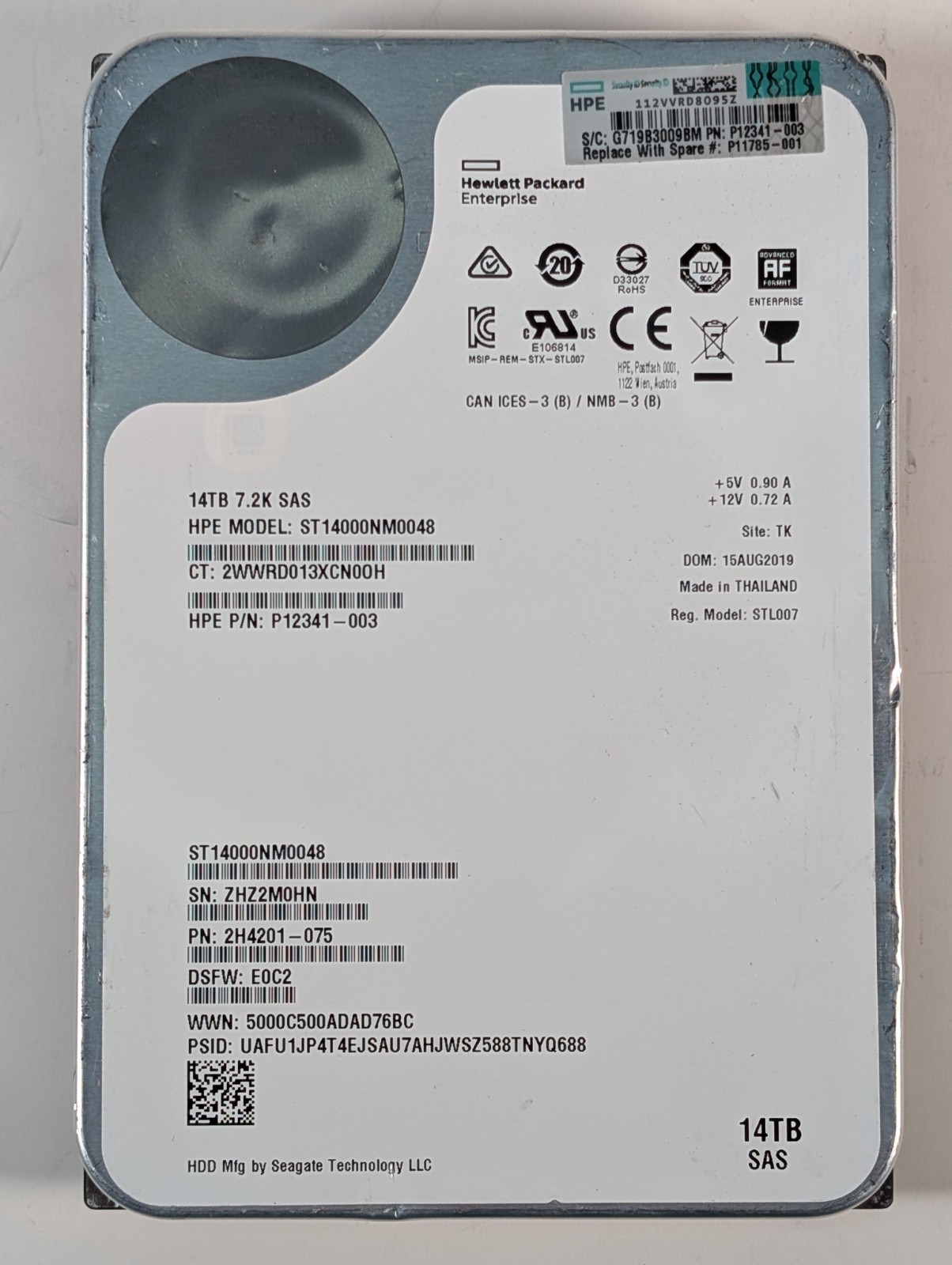 HP Enterprise by Seagate 3.5″ 14TB 7.2K SAS HDD | ST14000NM0048, Sanitized