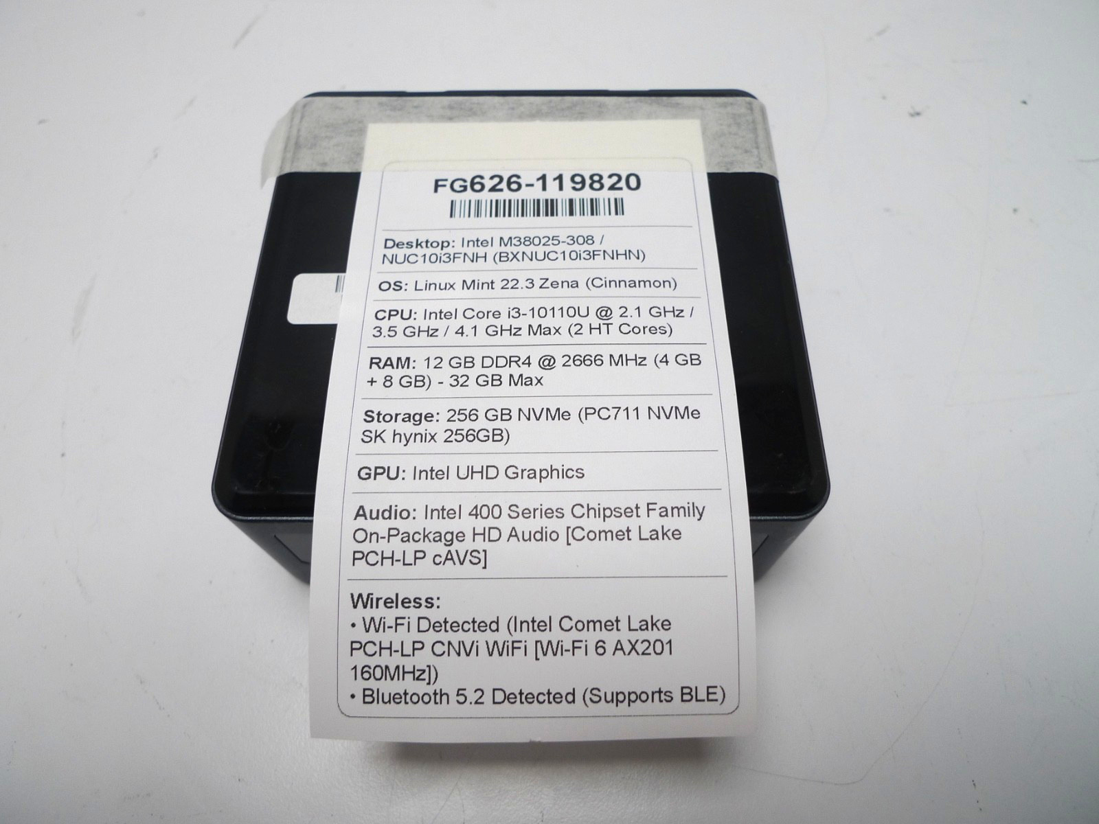 Intel NUC NUC10FNH Mini PC | i3-10110U | 12GB RAM | 256GB NVMe | Linux | No Cord