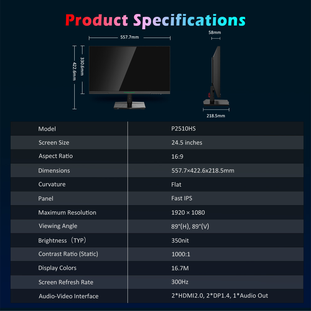 TITAN 24.5in Flat Gaming Monitor 16:9 FHD Gaming PC 300Hz 1920×1080 Monitors