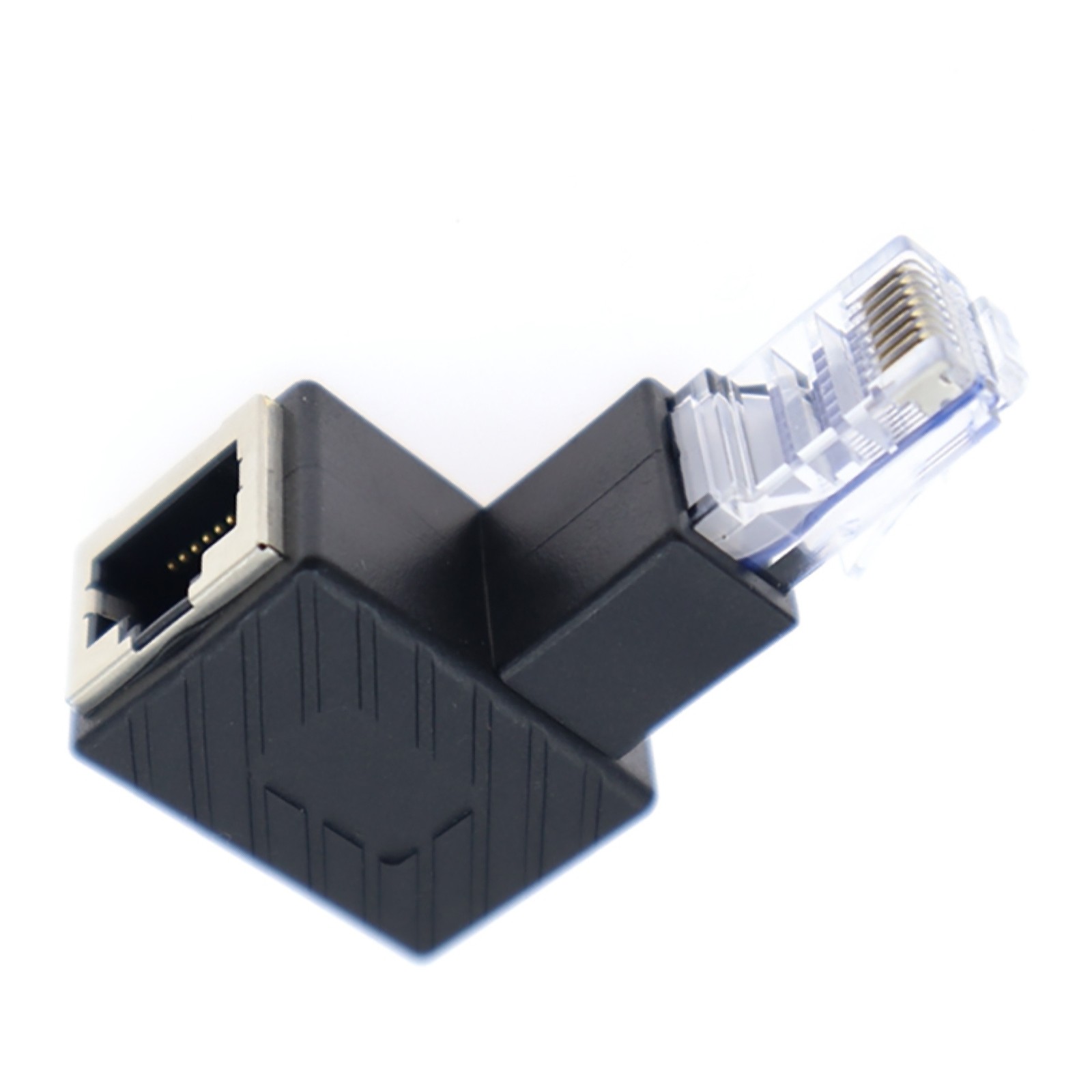 1Pc 90° Up RJ45 Cat 5e Male to Female Lan Ethernet Network Extension Adapter