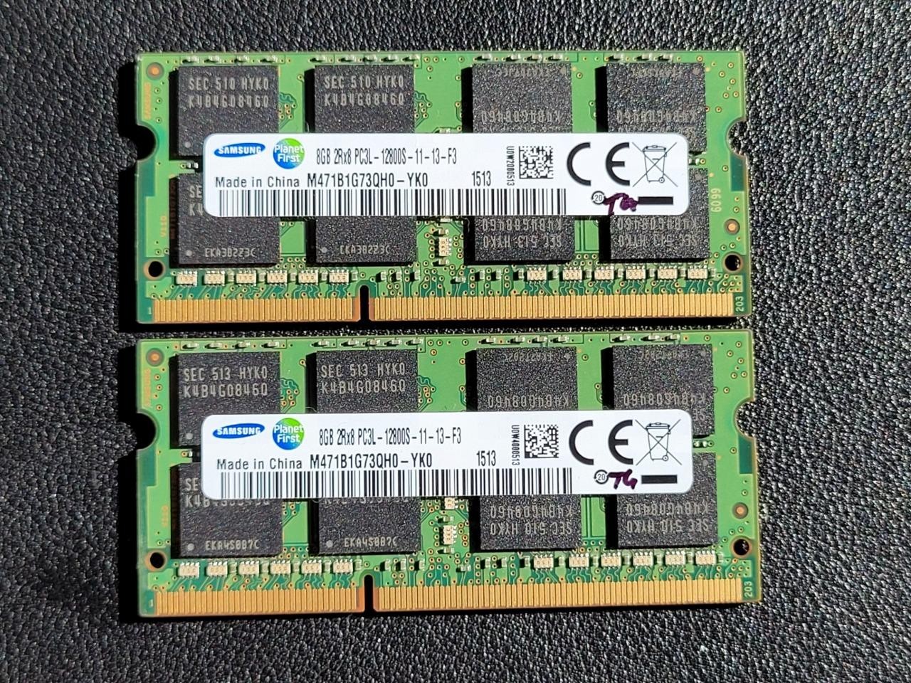 16GB Total of Samsung PC3L-12800S 2 sticks of 8GB each = 16GB Laptop Memory