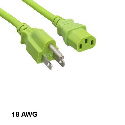 Kentek Green 10′ Power Cord NEMA 5-15P/IEC-60320 C13 18AWG 10A 125V SVT Universa
