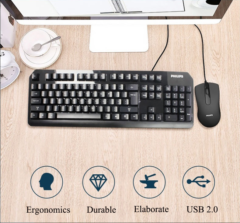 Philips Gaming Keyboard, USB Wired, Full-Size 104 Keys, Black, PC Laptop