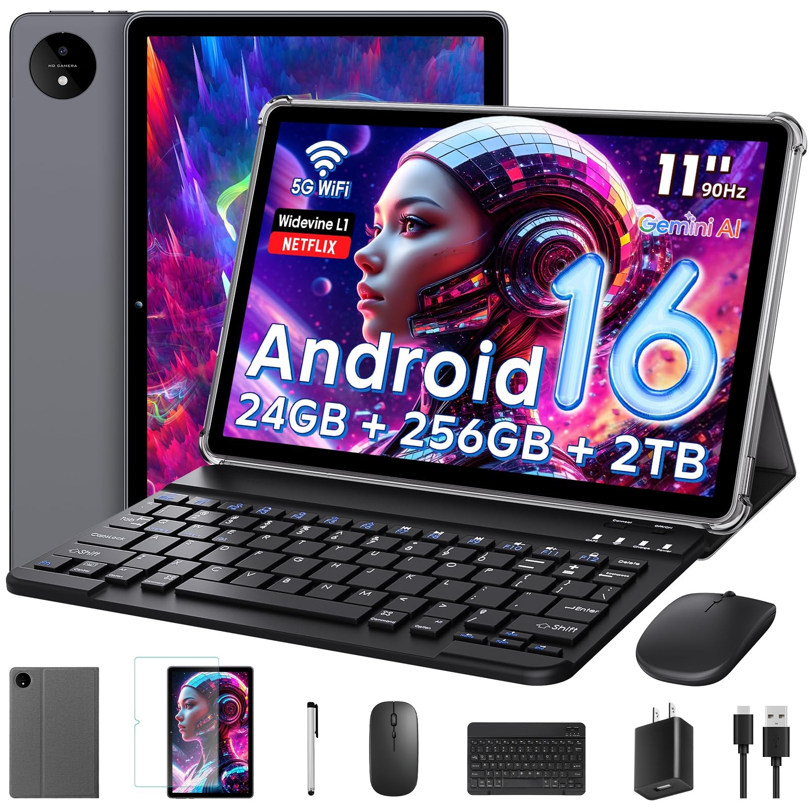 Android 16 Tablet 11 Inch with Gemini AI, T7250 Octa-Core, 24GB RAM + 256GB R…